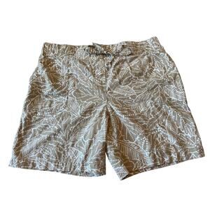 Talbots Tropical Leaf Print Linen Blend Pull On Shorts Womens Size 10 Beige